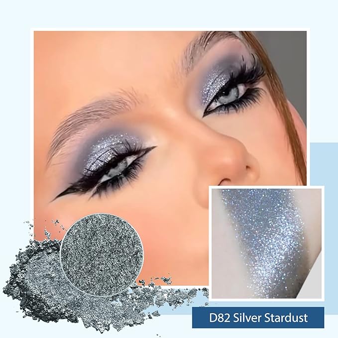Refillable Eyeshadow Palette - Matte/Glitter/Duo-Chrome Pressed Powder & Cream Formula, Neutral/Shimmer/Smokey Multichrome, Travel-Friendly Iron Pan Refills (Glitter, D82)