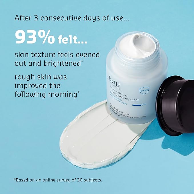 belif Super Knights Purifying Clay Mask, Hyaluronic Acid & Glycerin, Hydrating Wash Off Clay Face Mask, Pore Cleansing & Care, Targets Dryness, Oiliness & Uneven Texture, Korean Skin Care