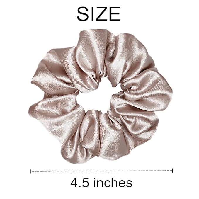 12 Pcs Satin Silk Scrunchies, Soft Hair Ties, Fashion Bands, Bows, Ropes, Elastic Bracelets, Ponytail Holders, Hair Accessories for Women and Girls (4.5 Inch, Champagne)