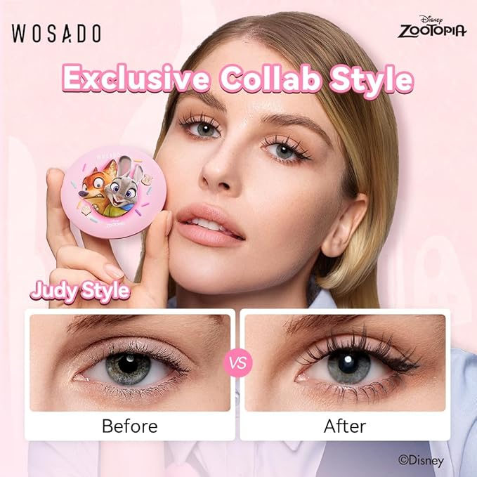 WOSADO×Zootopia1 Bag Gift Set, Disney [Judy] 21.5mm Soft Magnetic Eyelashes Kit with Applicator, Reusable Glue-free Wispy Magnetic Lashes, Cruelty-free False Lashes, Waterproof, for Makeup