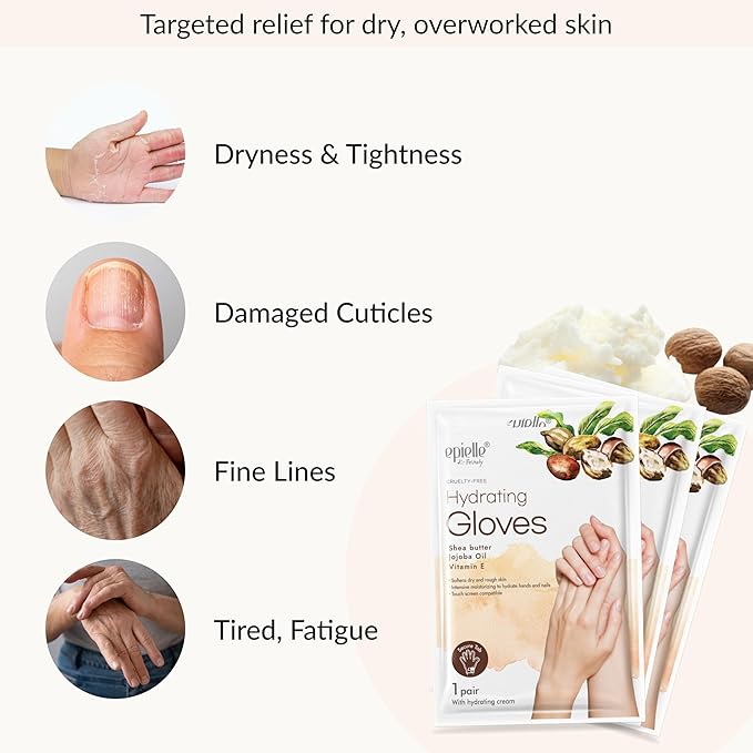 Epielle Hydrating Hand Mask 6 Pairs, Relieve and Soften with Shea Butter & Jojoba Oil, Deep Moisturizing Gloves for Dry, Cracked Hands, Self Care Gifts for Women, Spa Kit, Mothers Day Gifts