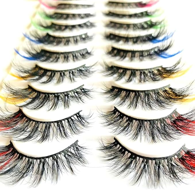 Sunniess Ombre Colored Lashes Silk Protein Fluffy Wispy Volume Fake Lashes for Halloweens Cosplay Party Stage Lashes with Color Make up Faux Mink False Eyelashes
