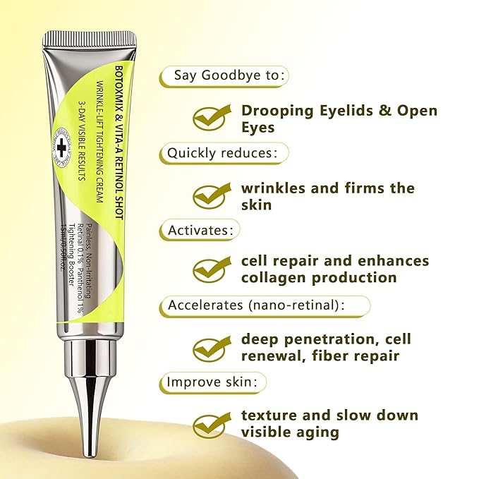 Botoxmix & Vita A Retinal Shot Tightening Booster | Wrinkle-Lift Tightening Cream, Collagen Lifting Serum, Retinoid for Anti-Aging, Pore Minimizer, Wrinkles & Fine Lines, Firmer Skin (15ml x 2 PCS)