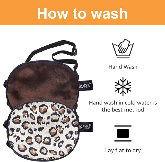 eZAKKA 2 Pieces Silk Eye Patch Medical Eye Patch for Adult Women Elastic Lazy Adjustable Single Eyepatch with Elastic Strap (L, Brown+Leopard)