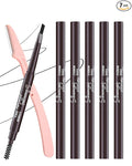 Waterproof Eyebrow Pencils for Women, 6Pcs Double-ended Black Eye Brow Pencil with Razor Kit, Triangular Tip Design Makes it Easier to Define and Fill in Brows for a Natural Look