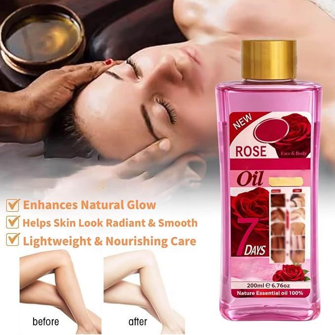 Rose Oil for Massage and Skin Moisturizing, Lightweight Hydrating Body Oil for Dry Skin, Spa Body Care Oil with Rose Extract, 200ml / 6.76 fl oz