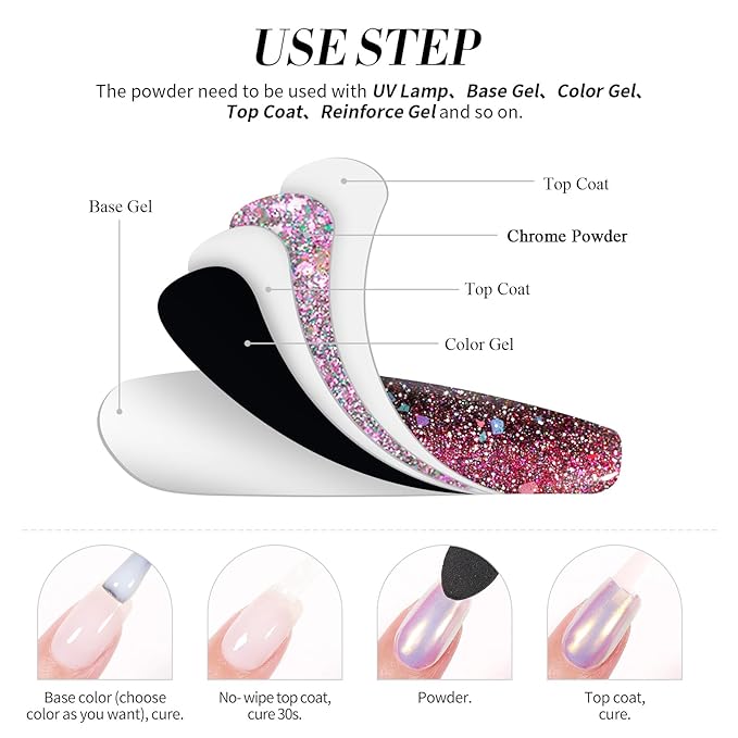 Born Pretty Auroras Reflective Glitter Nail Powder Chameleon Polarized Sparkling Shiny Nail Glitter Holographic Flakes Dust Shiny Powder Pigment Nail Supplies for Nail Art Manicure DIY Design