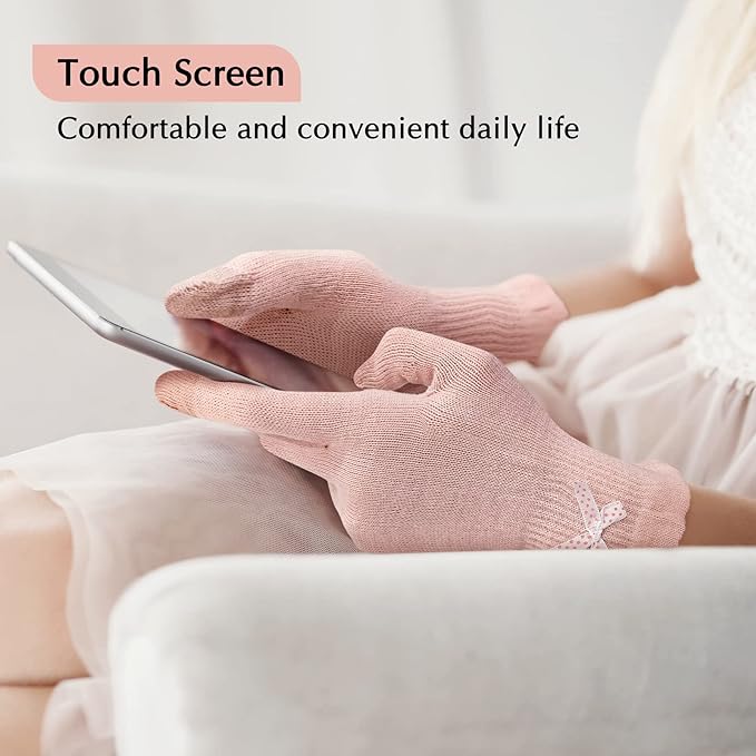 Evridwear Moisturizing Gloves for Sleeping, Cotton Gloves with Touchscreen Fingers for Dry Hands, Eczema Gloves Overnight UV Protection Gloves for Women(6 Pairs L/XL, Light Weight Pink Color)