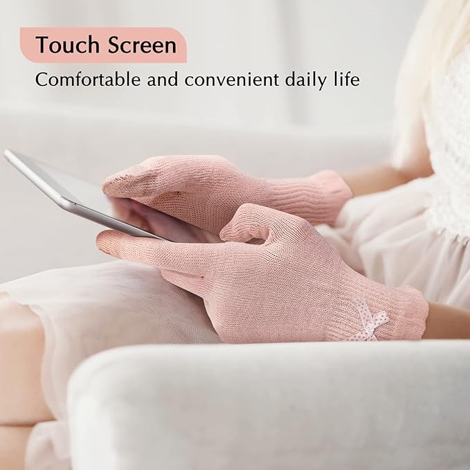 Evridwear Cotton Moisturizing Gloves Overnight Touchscreen for Dry Hands SPA Eczema Hand Care, Day and Night Moisturizing Sleeping Gloves (2 Pairs L/XL, Feather Weight Pink)