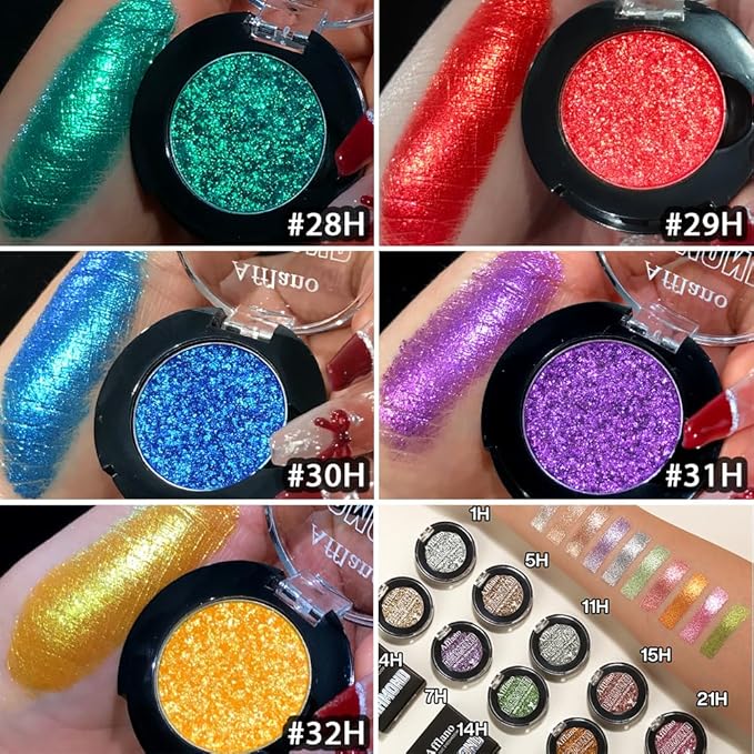 Afflano Yellow Glitter Eyeshadow Makeup, Single Diamond Gold Shimmery Eyeshadows, Super Pigmented Sunset Gold Glitter Yellow Eyeshadow One Swipe, Vibrant Metallic Eye Shadow Sparkly Eyelid Highlighter