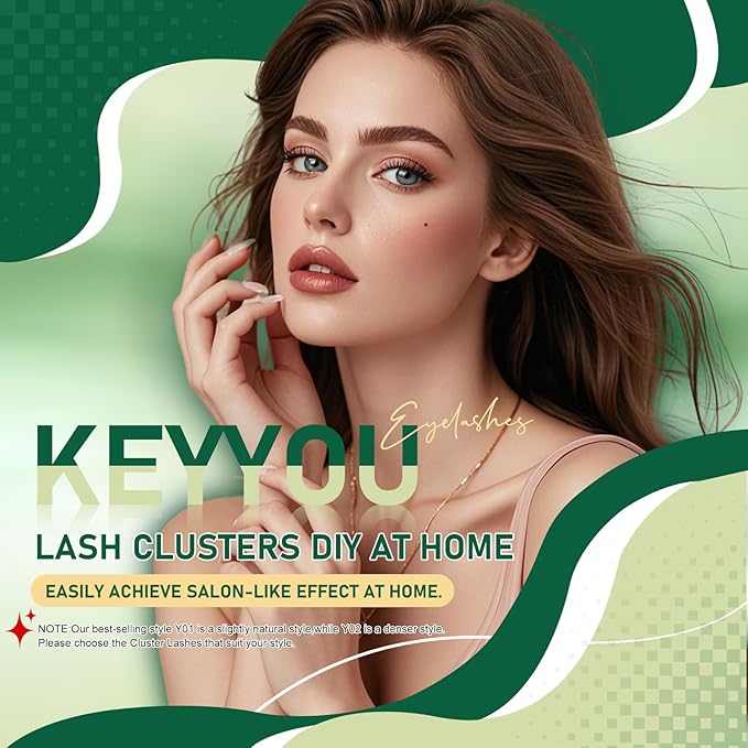 Lash Clusters,96 Pcs Cluster Lashes D Curl 14mm DIY Lash Extensions Eyelash Clusters,KEYYOU Volume Wispy Individual Lashes Soft&Comfortable Easy DIY at Home(Y13,D-14mm)