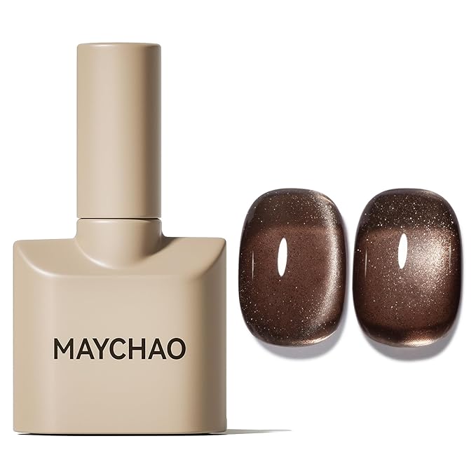MAYCHAO 15ML Cat Eye Gel Nail Polish 1Pc Brown Black Gel Polish Soak off Holographic Magnetic Nail Polish for Nail Art Manicure Salon DIY at Home, 0.5 OZ