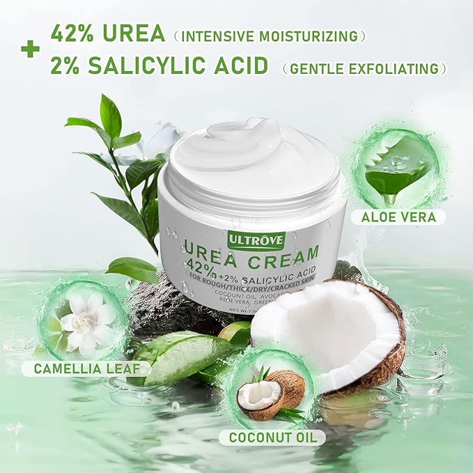 Urea Cream 42% with 2% Salicylic Acid, Callus and Dead Skin Remover, Deeply Moisturize, Repair Dry, Cracked, Rough Skin of Heel, Elbow and Knee, Effective Urea Foot Cream(7oz)