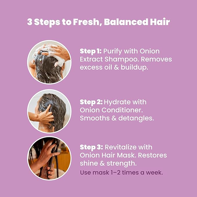 ANYELUZ Onion Shampoo, Conditioner and Hair Mask set, with Onion Extract and Vitamin E, Cleanses and Reduces Oiliness, for all Hair Types