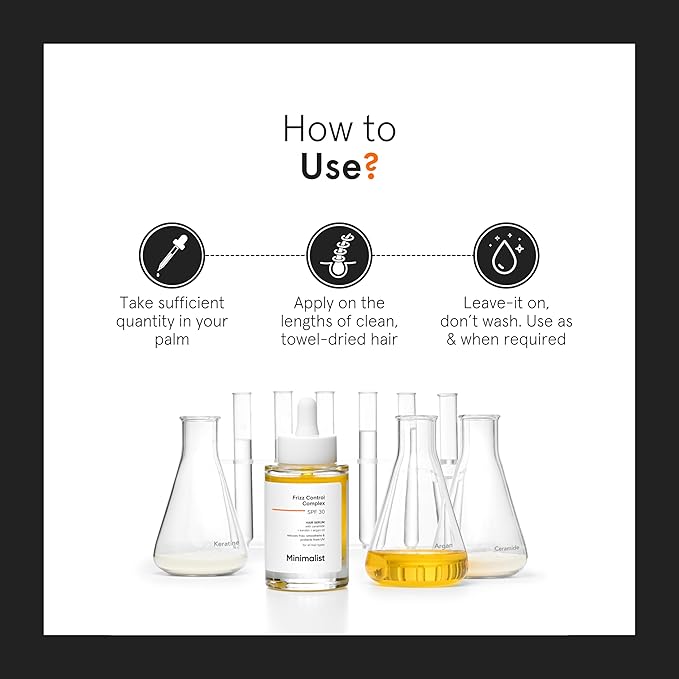 Minimalist Frizz Control Serum with Keratin, Argan Oil & Ceramide | Smooths, adds shine, controls frizz & protects from heat and UV Damage | For all hair types | 1.69 fl oz / 50 ml