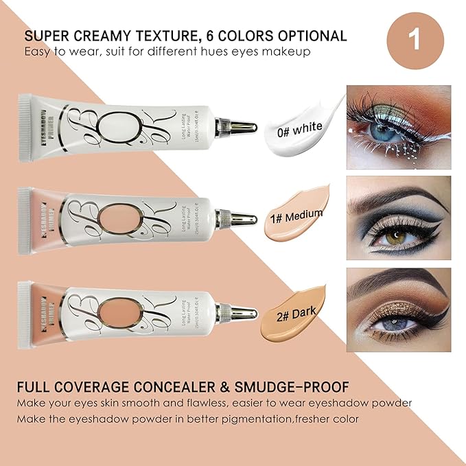 LOKFAR 3 Pack Matte Eyeshadow Primer for Oily Lids No Crease Violet Green Pink Color Eye Makeup Eye Primer Base Waterproof & Smudge-proof & Long Lasting Cream Liquid Eye-shadow for All Shadows (Set D)
