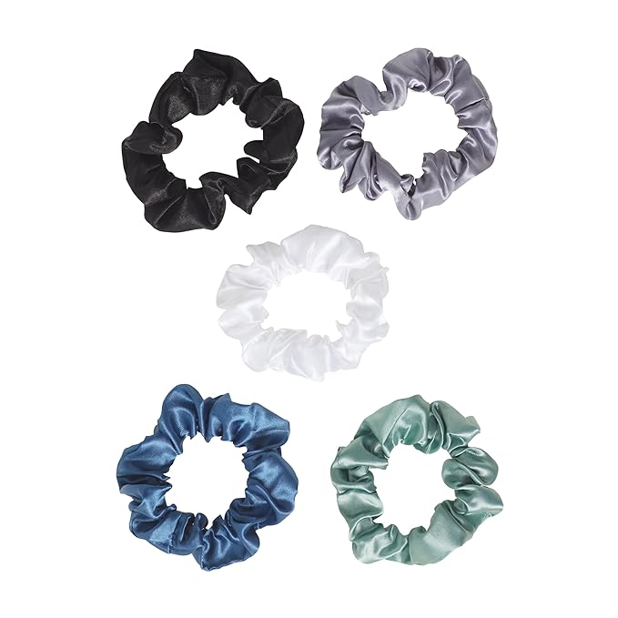 Goody Ouchless Satin Scrunchies - 5 Ct, Cool Tones, Damage-Free Hold, Soft Overnight Scrunchies to Sleep In, Gentle Hair Accessories for Women & Men, All Day Comfort, All Hair Types (Pack of 2)