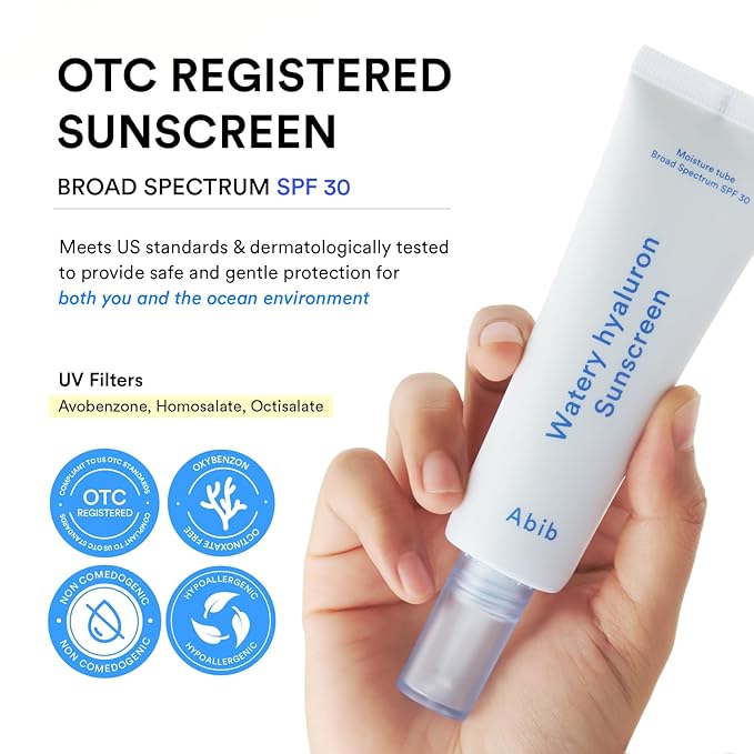 Abib Watery Hyaluron Sunscreen Moisture Tube Broad Spectrum SPF 30 1.69 fl oz / 50ml | Korean Suncreen Suncare Sunblock No White cast Hyaluronic Acid Niacinamide Vitamin C Collagen