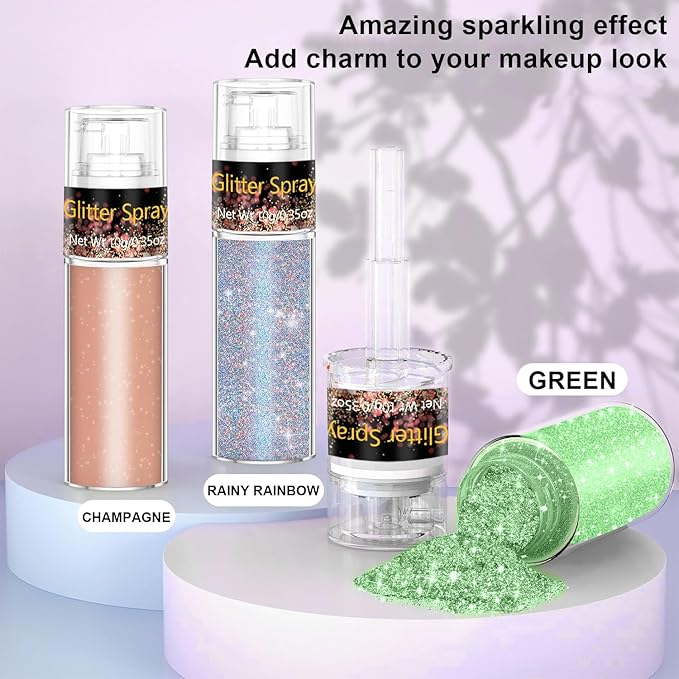 Scarman Hair and Body Glitter Spray, 1PC Glitter Hairspray Dry Powder Makeup for Clothes, Festival Rave Prom Loose Sparkle Powder,Holographic Ultra Fine Resin Glitters for Crafts (1PC Light Green)