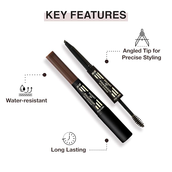 EBIN NEW YORK Secret of Pharaoh Dual Eyebrow Pencil & Mascara Natural Black | 2-in-1 Brow Pencil & Gel | Water-Resistant, Long-Lasting, Natural Finish | Vegan & Cruelty-Free