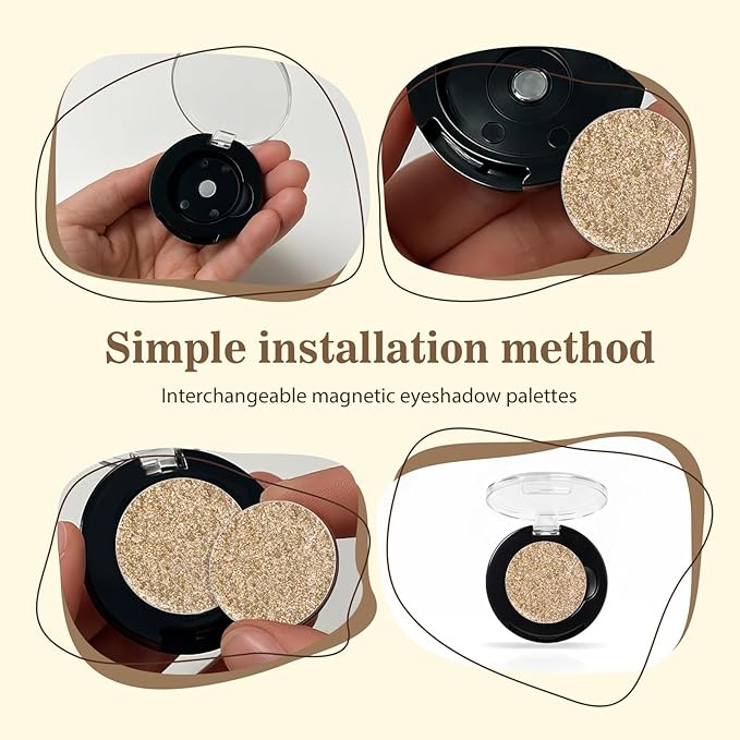Refillable Eyeshadow Palette - Matte/Glitter/Duo-Chrome Pressed Powder & Cream Formula, Neutral/Shimmer/Smokey Multichrome, Travel-Friendly Iron Pan Refills (Glitter, D51)