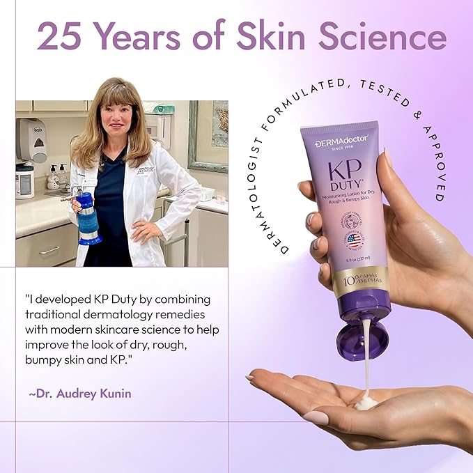 DERMAdoctor KP Bump Eraser Keratosis Pilaris Lotion – Gentle KP Cream for Arms and Full Body | Rough and Bumpy Skin Lotion for Keratosis Pilaris | Smooths, Hydrates & Softens | 10% AHAs + PHAs, 8 oz