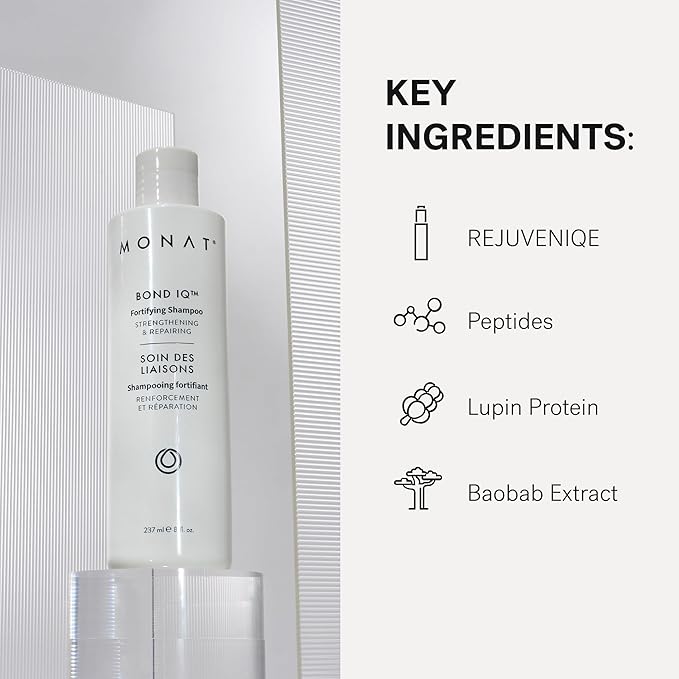 MONAT BOND IQ™ Fortifying Shampoo – Strengthening & Repairing Cleanser with Biomimetic Peptide Technology, Lupin Protein & Baobab Extract for Smoother, Shinier, Stronger Hair - 237 ml / 8 fl.