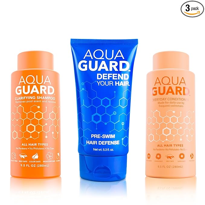 AQUA GUARD Swimmers Essential Hair Protection Bundle | Prevents Chlorine Damage + Softens Hair While Swimming | Color Safe, Leaves Hair Smelling Great | Made in California