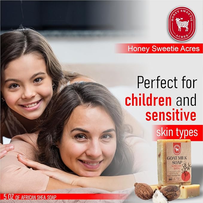 Honey Sweetie Acres 2-Pack African Shea Goat Milk Soap - Handmade 5 oz Bar, Made with Natural Ingredients, Moisturizing & Gentle, Made in the USA