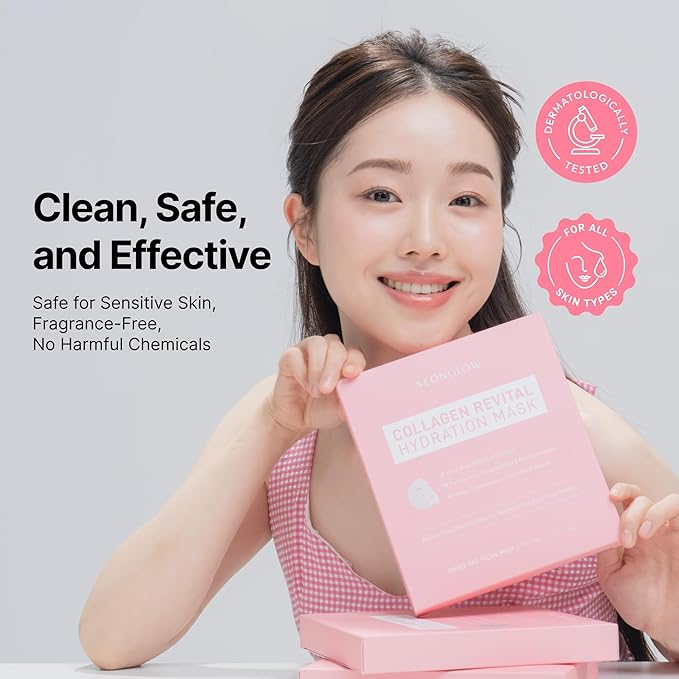 Collagen Hydration Mask, 100-Dalton Ultra-Low Molecular Collagen & Peptide Complex, Deep Hydration, Elasticity & Pore Care, 34g / 1.19 oz (1 Sheet) x 4ea