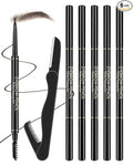 Dark Brown Eye Brow Pencils for Women, 6Pcs Waterproof Eyebrow Pencil Set, Ultra Fine Tip for Perfect Eye Liner Brows, Long Lasting Makeup Professional Shaping & Filling Brow Pen with Eyebrow Razor-05