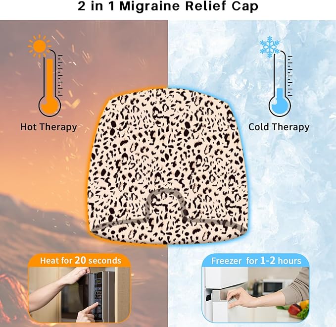 my novel things Migraine Relief Cap, Gel Cooling Relief 2 Pack Set, Hot Cold Therapy, Natural Relief Cap, Instant Headache Relief Gift for Women Men, Sinus Relief, Puffy Eyes,Tension, Stress Relief