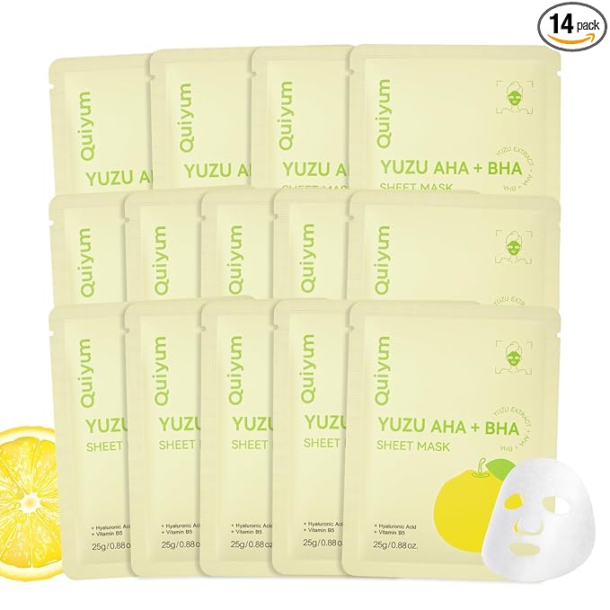 QUIYUM 14 Pack YUZU Sheet Mask - Hydrating Facial Masks for All Skin Types, Skincare Set, Spa Gift for Women & Teens