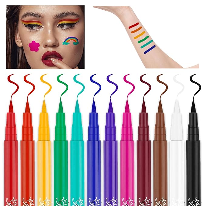 12 Colors Liquid Eyeliner Set, Colorful Neon Eyeliner Pencil Matte Colored Pen Waterproof Long Lasting Pigmented Rainbow Eye Liner Halloween Christmas Makeup Gift Kit for Women (multcolor)