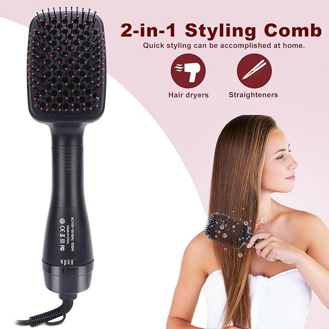 Sonew 2 In 1 Hair Dryer Brush & Straightener Blow Dryer Brush with Negative Ions Detangles & Smooths Hair Reduces Frizz & Static Styler