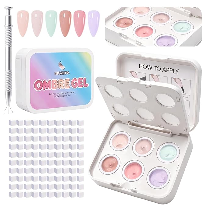 Cushion Patting Gel Polish Pallete Kit - 6 Colors Sponge Ombre Gradient Gel Pat Paint for Nails - Painting Nail Art Palette Manicure Tools for Blush Aura French Sculpting Nails Salon Home