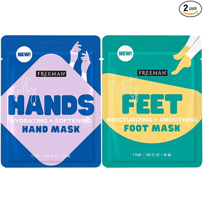 Freeman Flirty Feet Foot Mask & Silky Hands Hand Mask Set – Moisturizing Socks with Coconut Oil & Mint Extract + Hydrating Gloves with Coconut Oil & Rose Extract