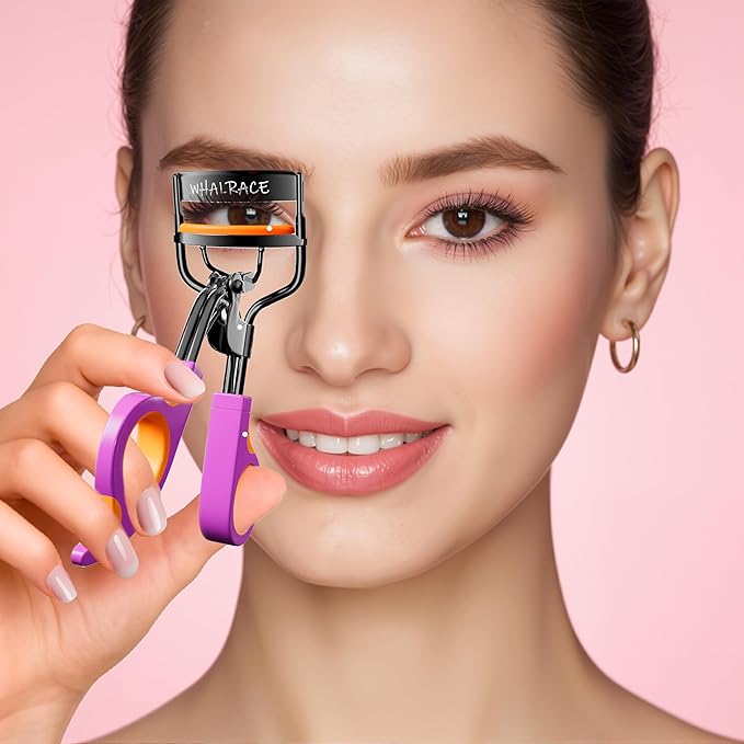 Eyelash Curlers with 6PCS Extra Replacement Pads, Premium Quality Eye Lash Curler, Superior Curling Effect, Easy to Hold and Use, Valentine's Day Gift for Her - Orange Purple Handle