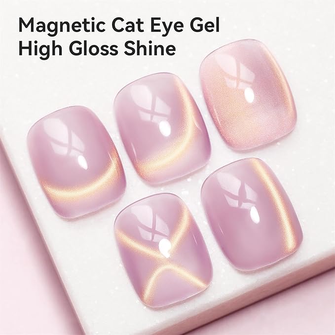 Cat Eye Gel Nail Polish Sheer Pink Purple Glass Jelly Magnetic Nail Polish Gel Shimmer Glitter Gloss Shine Holographic Translucent Color for Nail Art Manicure DIY at Home 12ml