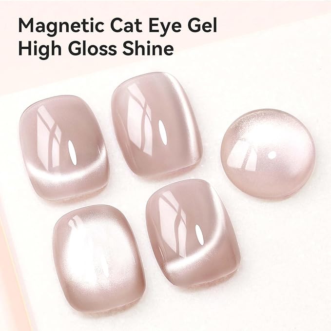 Nude Magnetic Cat Eye Gel Nail Polish Moonlight Nail Polish Smoothie Cateye UV Gel Polish with Magnetic Stick and Nail Lamp, 12ML