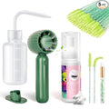 Buqikma Lash Cleaning Kit - Lash Shampoo 60ML with Rechargeable Handheld Fan Dryer, Mascara Brush, Rinse Bottle, Makeup Cleansing Foam for Eyelash Extension Care, Green