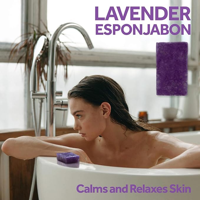 T.Taio Esponjabon Soap Sponge - Cleansing Shower Scrubber - Cleaning Bath Wash Scrub - Oil Removal - Massage & Lather Foot, Elbow, & Face - Bathroom Accessories - Fresh Lavender Scent