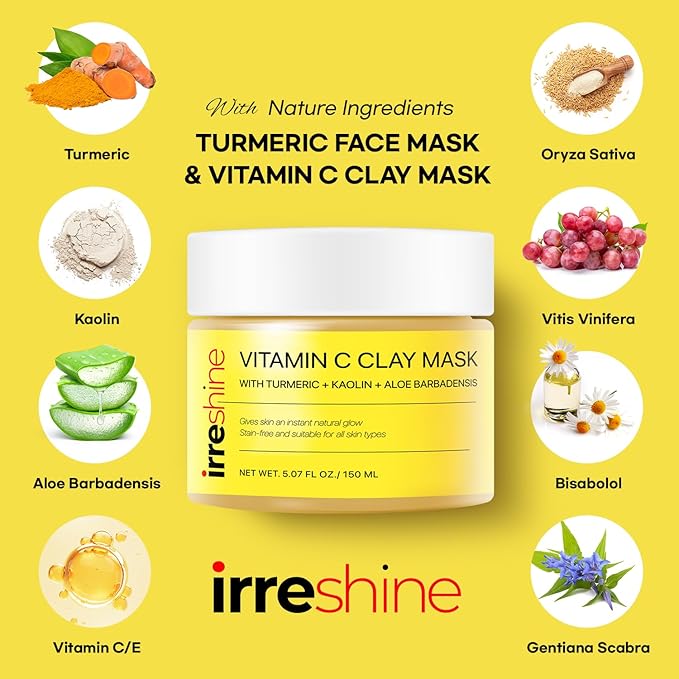 Turmeric Vitamin C Clay Mask: Turmeric Face Mask Vitamin C Clay Mask Clay Mask for Face Clay Face Mask - Vitamin C Clay Mask with Turmeric Vitamin C Face Mask 5.07oz/150ml