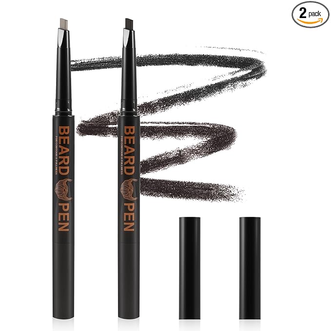 2pc Dual-Ended Beard Pencils: Spiral Brush & Wax for Precise Styling, Shaping - Natural Look for Beard, Mustache & Brows