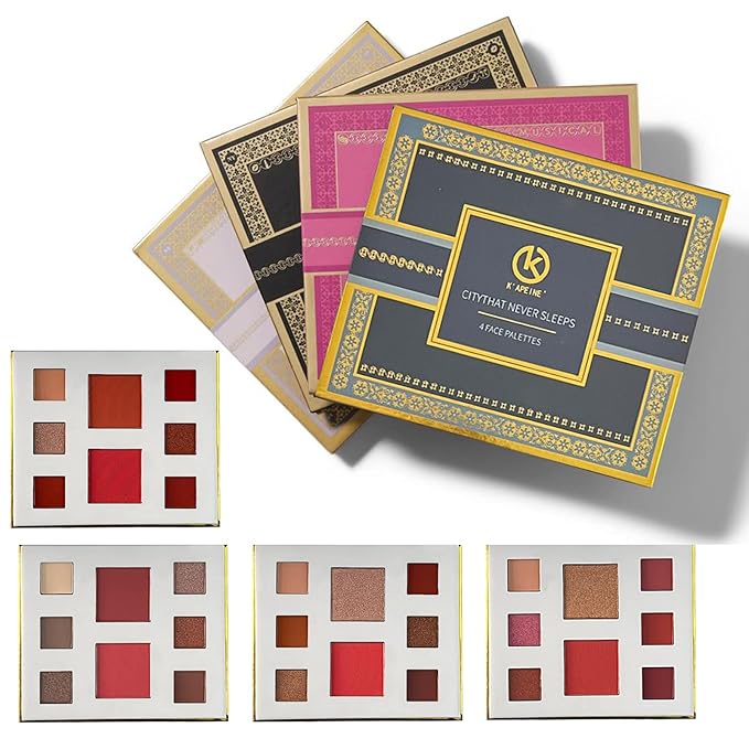 KAPEINE 4Pcs Eyeshadow Palette Set, 32 Colors Professional Eye Makeup Kit - Highly Pigmented Matte & Shimmer Nude Brown Red Pink Shades, Long Lasting Waterproof Makeup Palette for Women Girls Gift