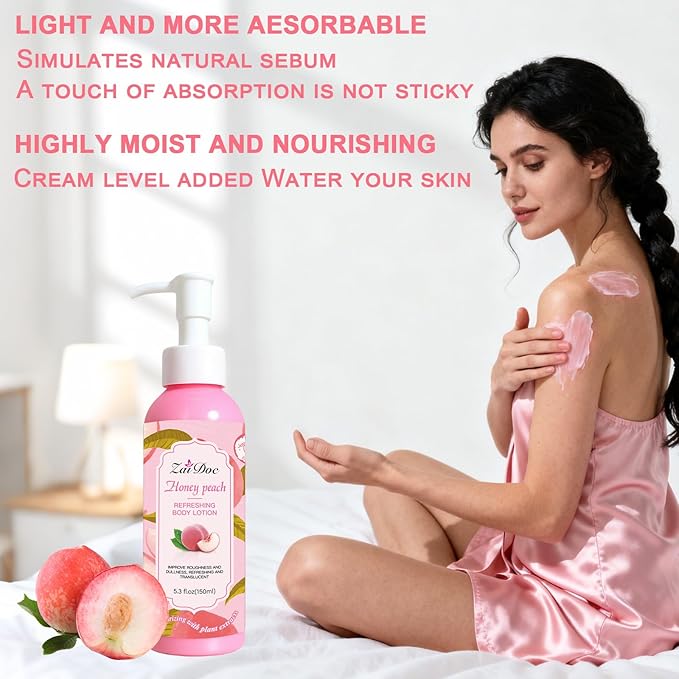 Body Lotion, 24hr Moisturizing & Deep Hydration, Absorbs Instantly Moisturizer for All Skin Types, 5.3 fl oz (1 Pack, Peach)