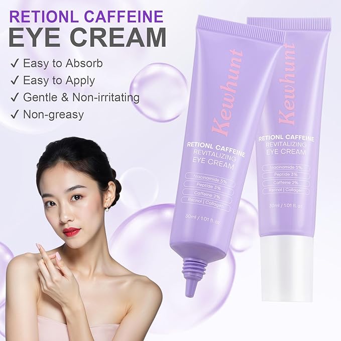 Caffeine Retinol Eye Cream, Anti Wrinkles Firming Under Eye Cream with Peptide, Collagen, Niacinamide for Dark Circles, Puffiness, Radiant Skin, Hydrating Skincare 1.01fl.oz