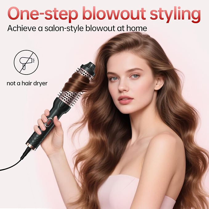 Hahahope 1.5 Inch Thermal Brush, Heated Round Brush for Blowout Look with Negative Ions & Ceramic, 30s Fast Heating Curling Iron with 10 Temperature Settings for Volumizing, Travel Hair Styling Tool