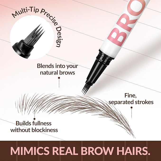 BEPHOLAN Liquid Brown Eyebrow Pen 4-Fork & Precise Brush-Tip Eyebrow Pencil, Hair-Like Natural Brows, Long-Lasting All-Day Wear(Dark Brown)