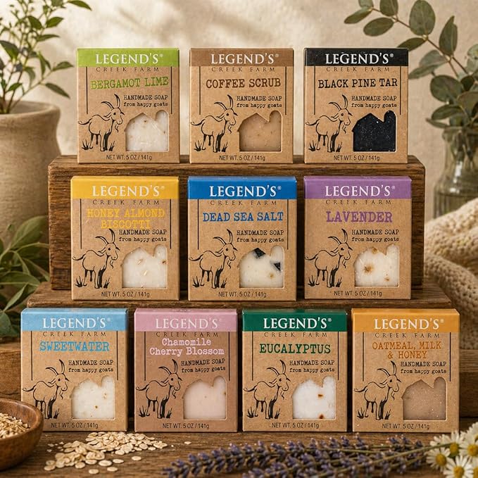 Legend's Creek Farm Goat Milk Soap Variety Pack – 16 Handmade Moisturizing Bar Soaps for Body & Hands – Natural Soap for Sensitive Skin – Made in USA Gift Set – 5 Oz Bars